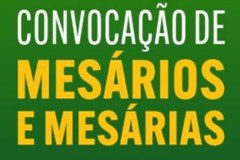 Imagem em verde e amarelo com os dizeres convocação de mesários