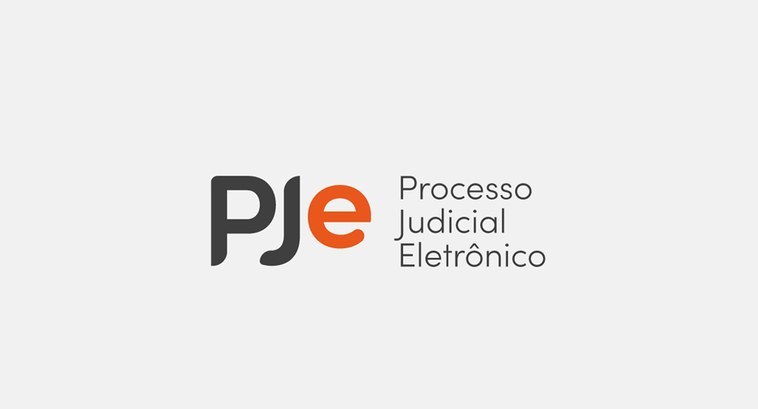 A imagem mostra o logotipo do Processo Judicial Eletrônico (PJe). À esquerda, aparecem as letras...