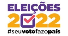 Fundo branco, com a inscrição Eleições 2022 e a hashtag seu voto faz o país.